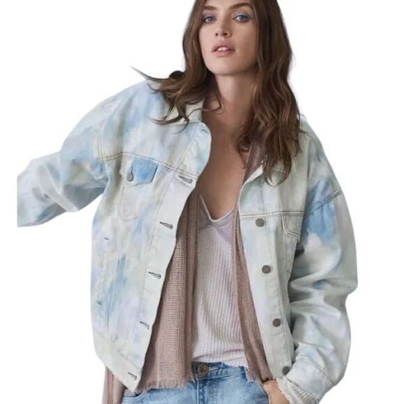 Free People Tie Dye Bomber Denim XS - Picture 1 of 8